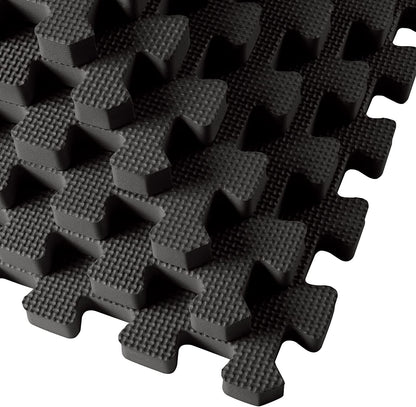 Close-up view of We Sell Mats 1-inch EVA foam tiles showing precision interlocking edges for secure and seamless fit