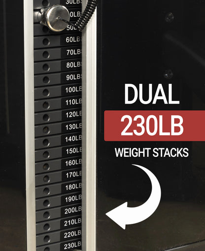 Dual 230 lb weight stacks of FT-9040 close-up