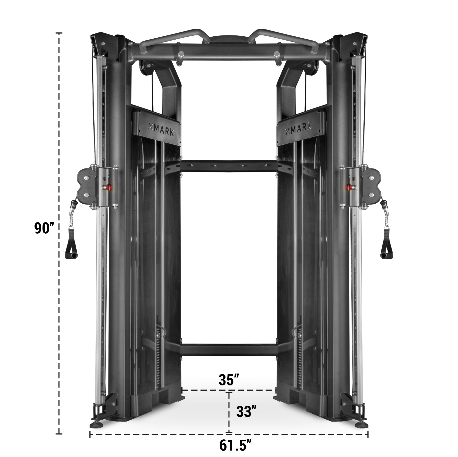 XMark FT-9040 Functional Trainer dimensions 33" x 61.5" x 90"