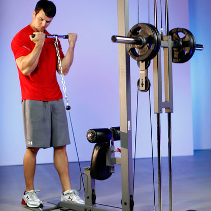 Bicep curl on the XMark Lat Pull‑Down Machine with Low‑Row station