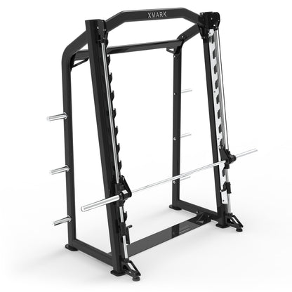 Full view of the XMark Commercial Smith Machine with steel frame and guide rods