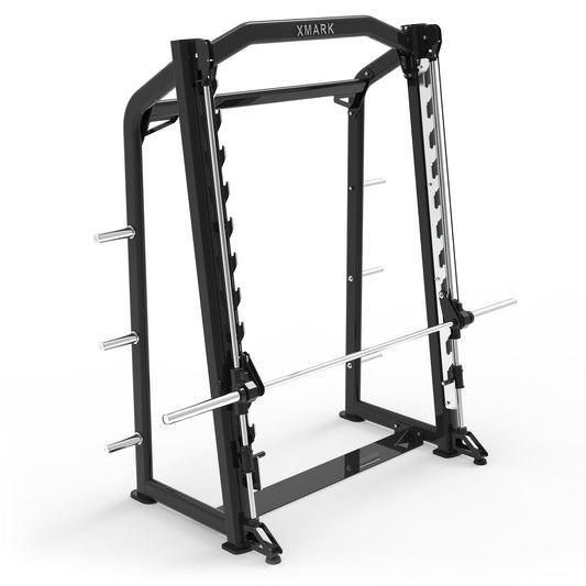 Full view of the XMark Commercial Smith Machine with steel frame and guide rods