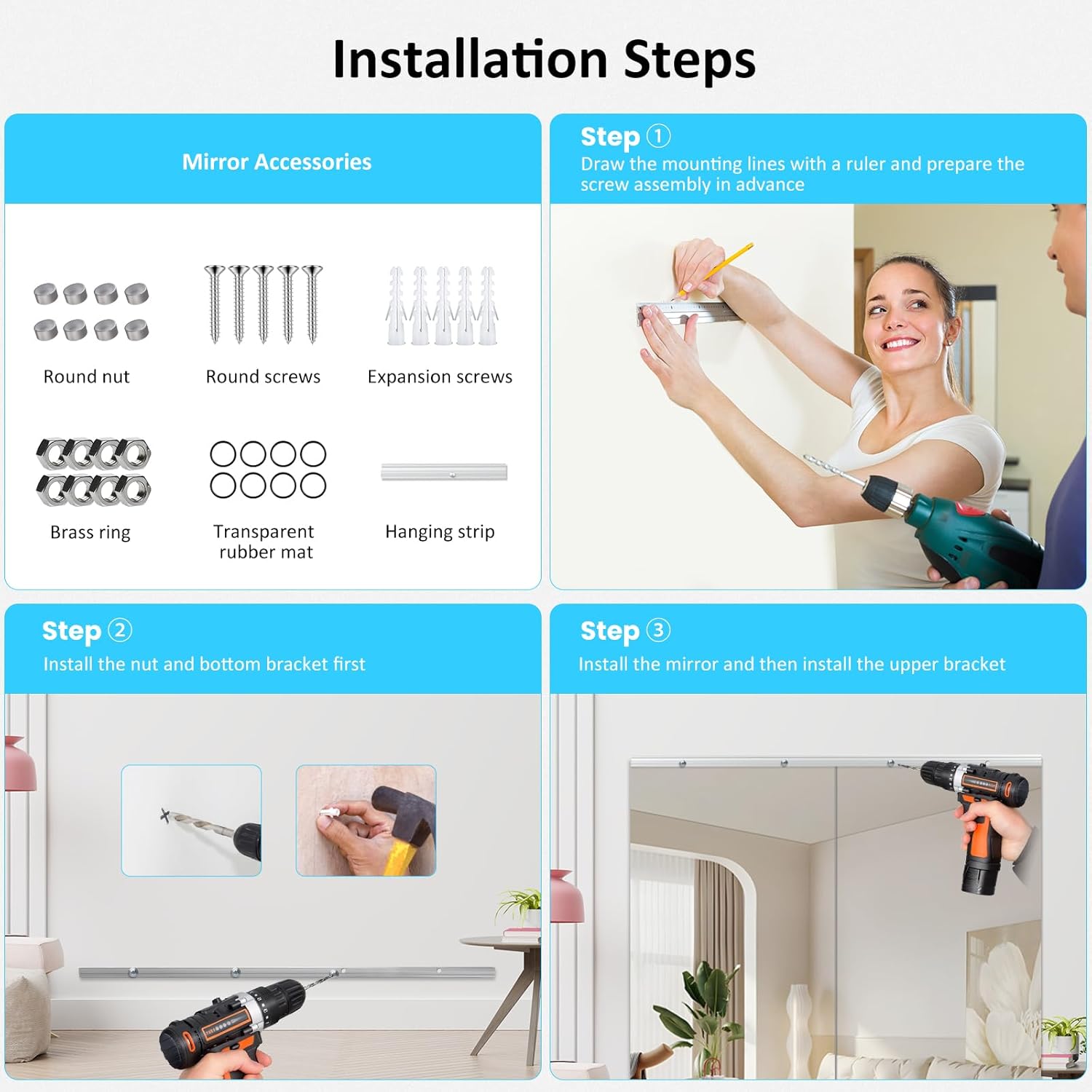 Yarnuwa gym mirror mounted on wall in home workout room, demonstrating installation and placement